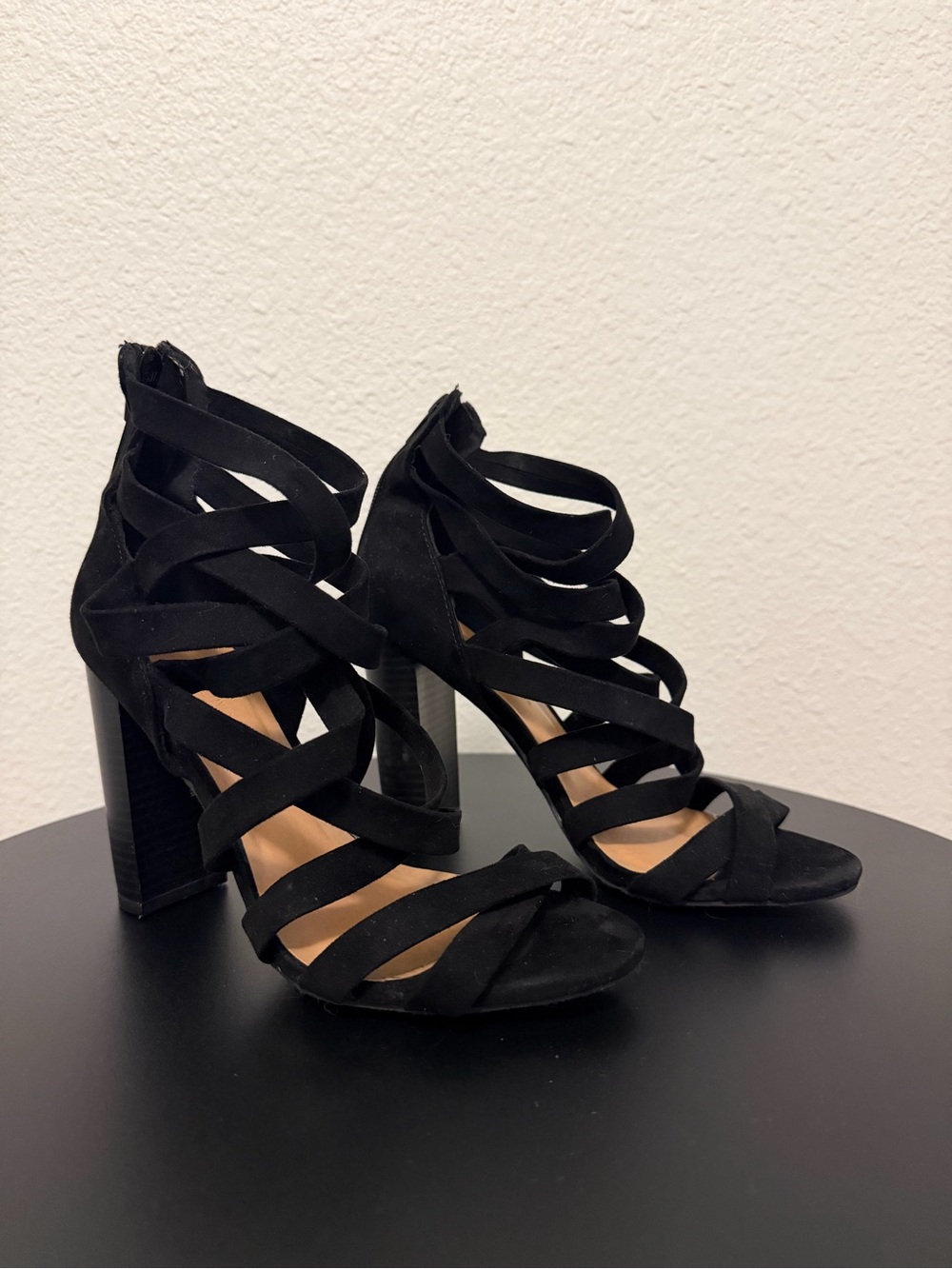 Wild Diva Black Strappy Block Heel Sandals